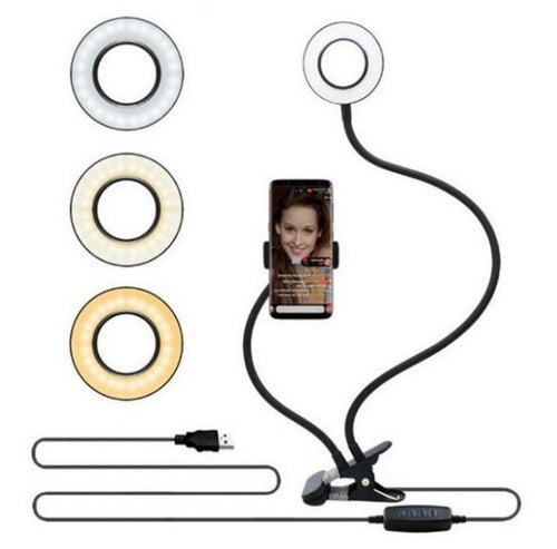 Kitora LED selfie ring light on desk stand — black, US stock