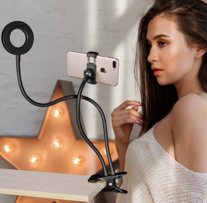 Compact 8cm LED ring light with flexible gooseneck stand