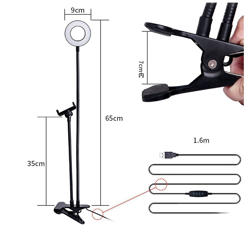 LED ring light close-up for TikTok and makeup — adjustable brightness