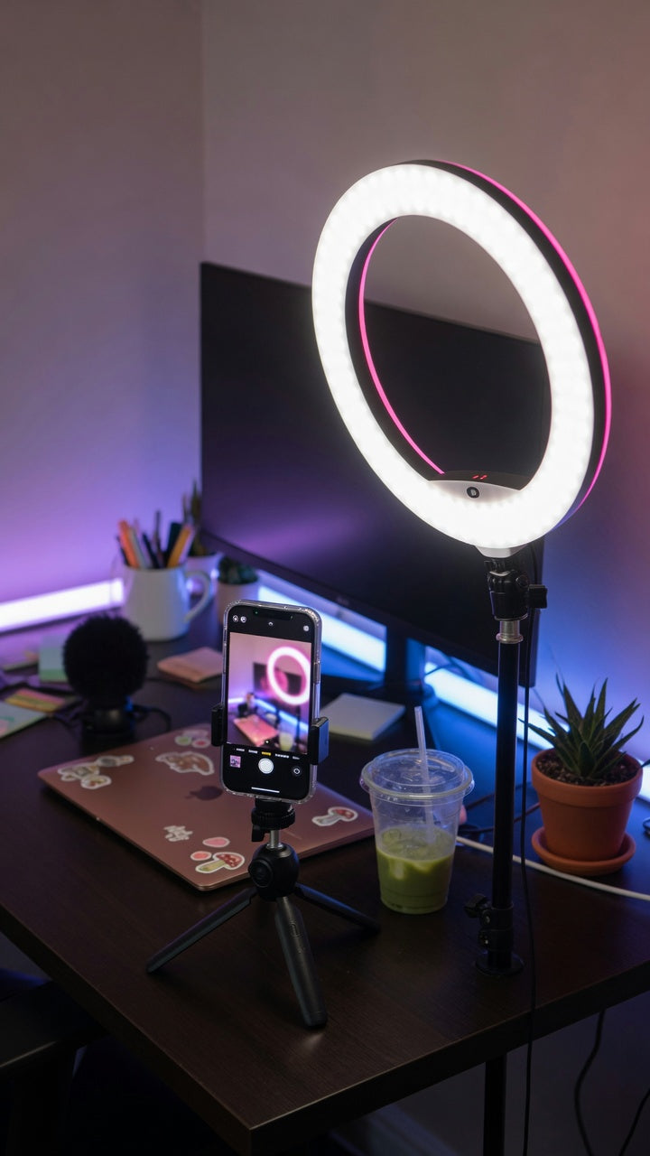 Creator setup with Kitora LED ring light